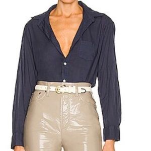 Eileen Woven Button Up in Navy Voile